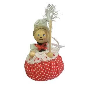 Vintage Handmade Wooden Maid Doll Christmas Ornament Germany‎